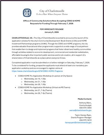 CDBG-HOME Request for Proposals 2026-27 (PY26) Press Release