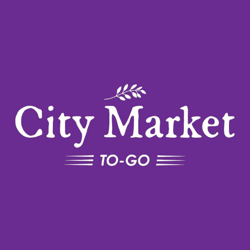 Purple background with the City Market to go logo in the middle in white 