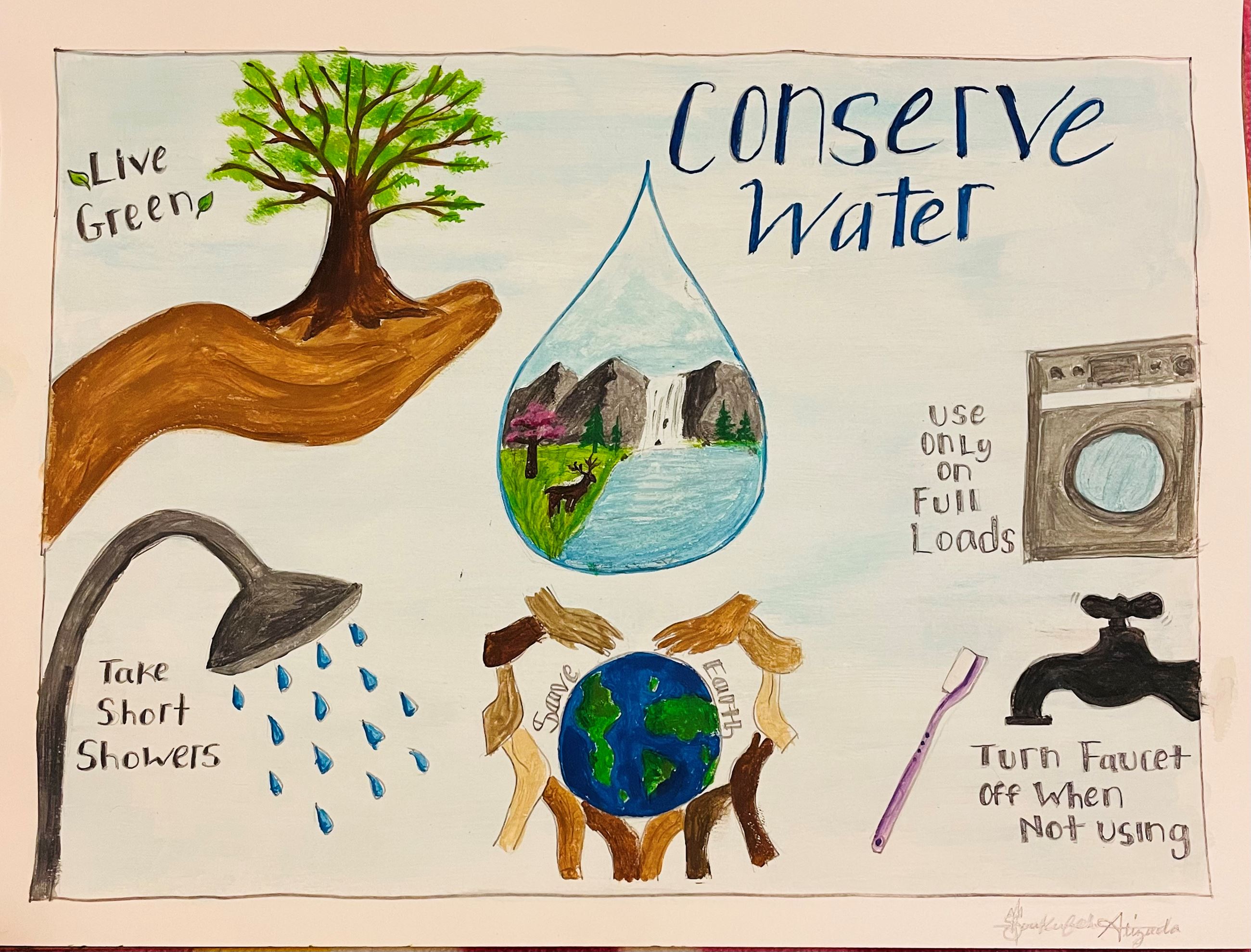 9th-12th 2023 Imagine a Day without Water Art Contest Winner Shoukufeh Alizada, 10th Grade, CHS