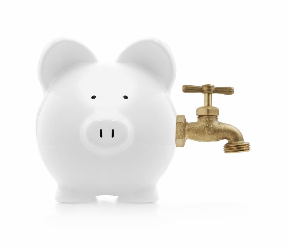 Piggy bank with a water faucet