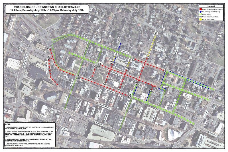 Road Closures map for July 10, 2021