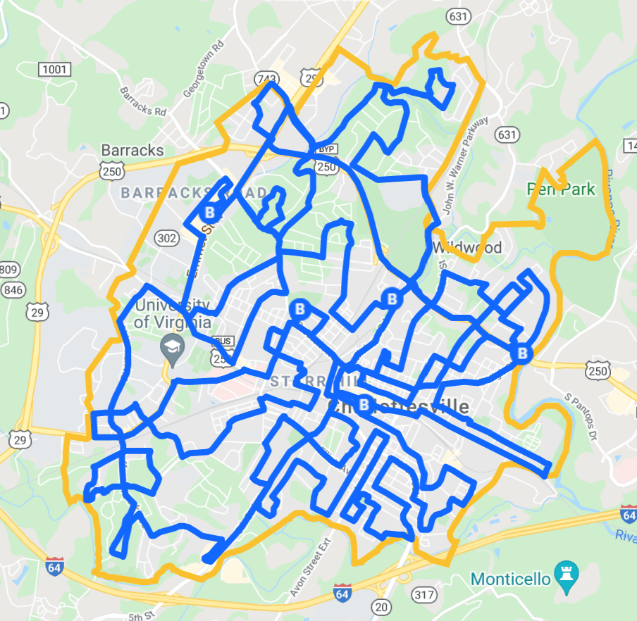 Map of 2021 Data Collection Driving Routes