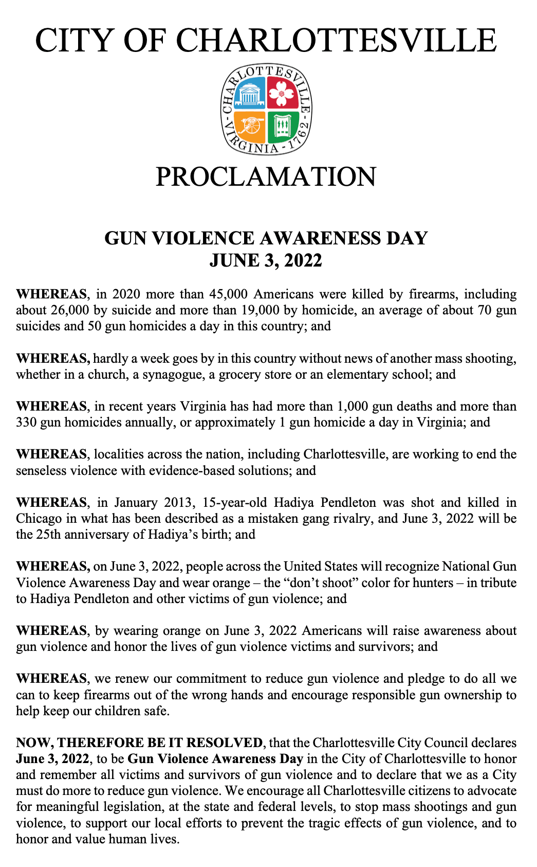 Proclamation for Gun Violence Awareness Day 2022